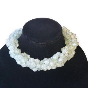 Chunky Green Iridescent Bead Choker Necklace 18" Magnetic Clasp Faceted Retro Mo